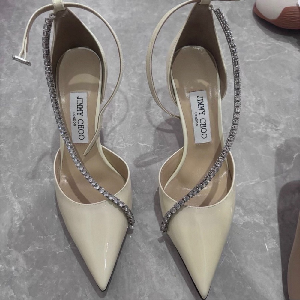 Jimmy Choo Cream Heels with Crystal Strap